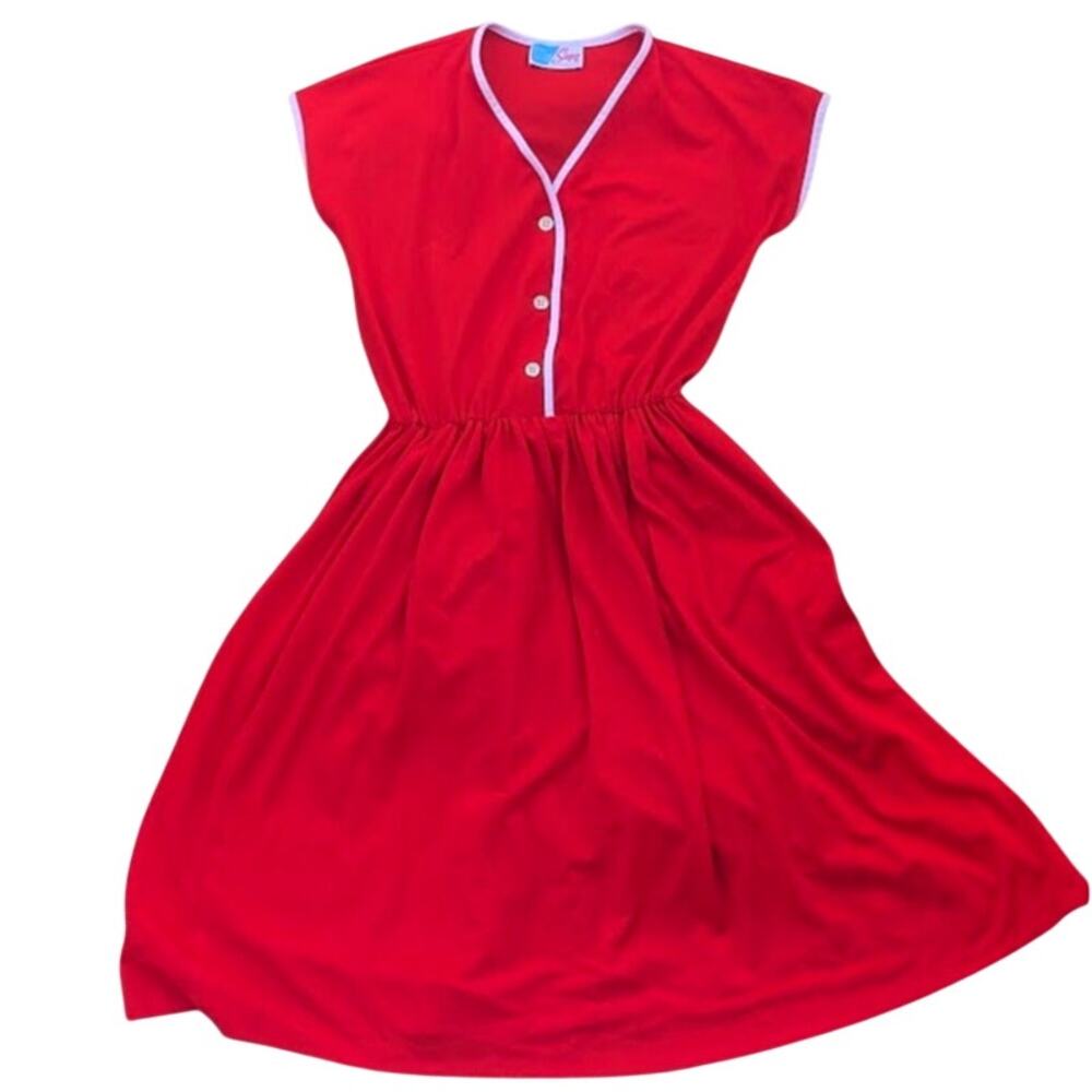 Mr Simon Vintage Fit & Flare Midi Dress Red White Cottagecore Preppy Small